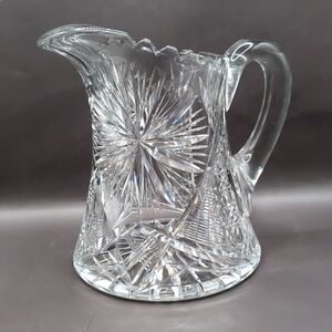 ABP American Brilliant Period Cut Glass Pitcher - Starburst Sunburst Pattern